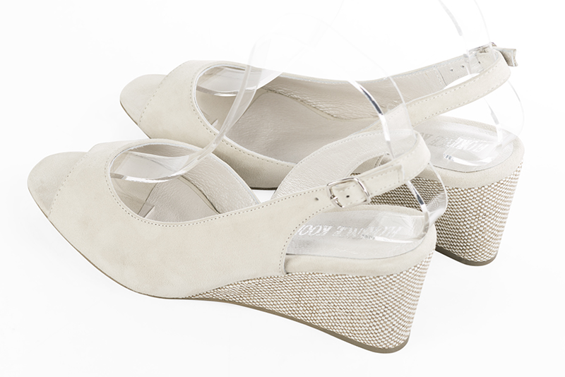 Off white women's slingback sandals. Round toe. Medium wedge heels. Rear view - Florence KOOIJMAN